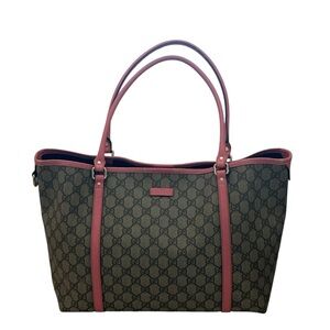 Authentic Gucci GG Supreme Joy Tote - Pink Leather Trim - Style 197953
